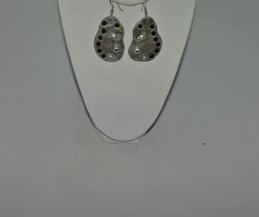 Silver Clay with Black and Silver Beads Dangle Earrings