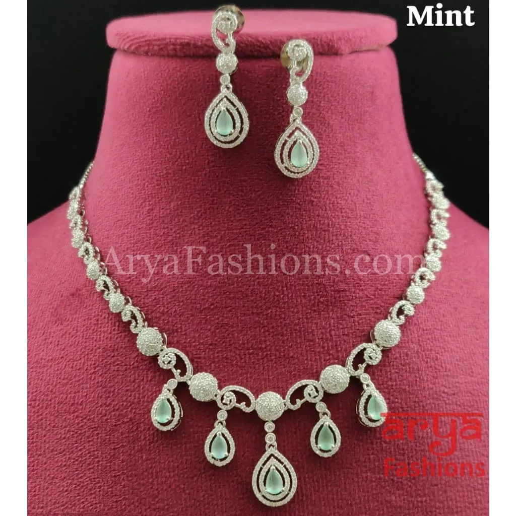 Silver Cubic Zirconia Necklace with Earrings