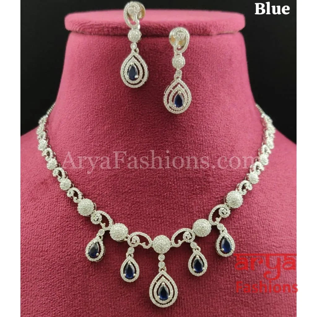 Silver Cubic Zirconia Necklace with Earrings