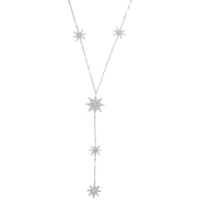 Silver Cubic Zirconia Pave Starburst Y Shape Necklace