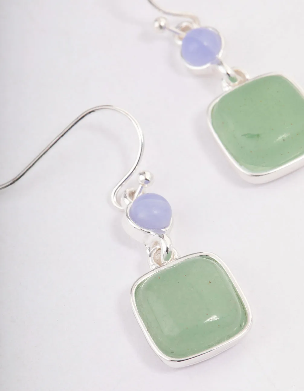 Silver Round & Square Drop Earrings