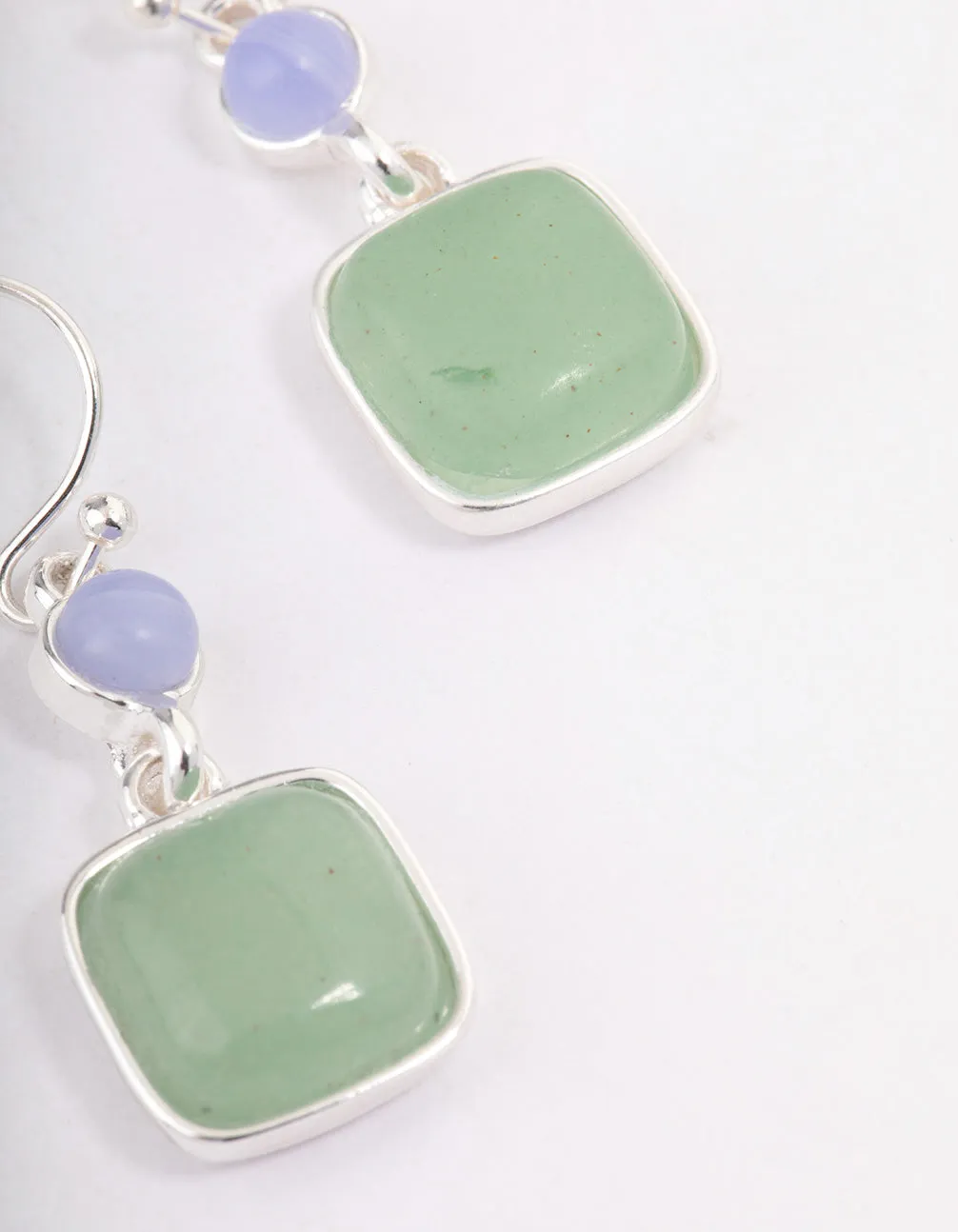 Silver Round & Square Drop Earrings