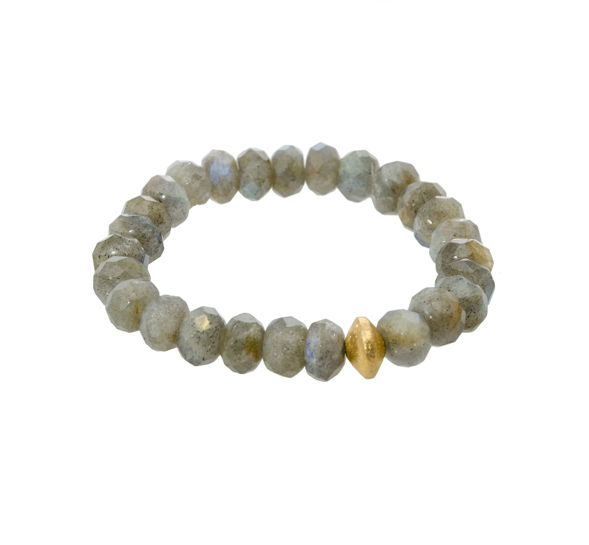 Sisco   Berluti Beaded Bracelet - Grey Faceted Rondelle Beads with Gold Disc Accent