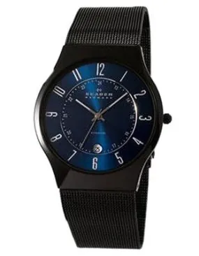 Skagen Mens Black Titanium Case and Adjustable Mesh Bracelet - Blue Dial - 37mm