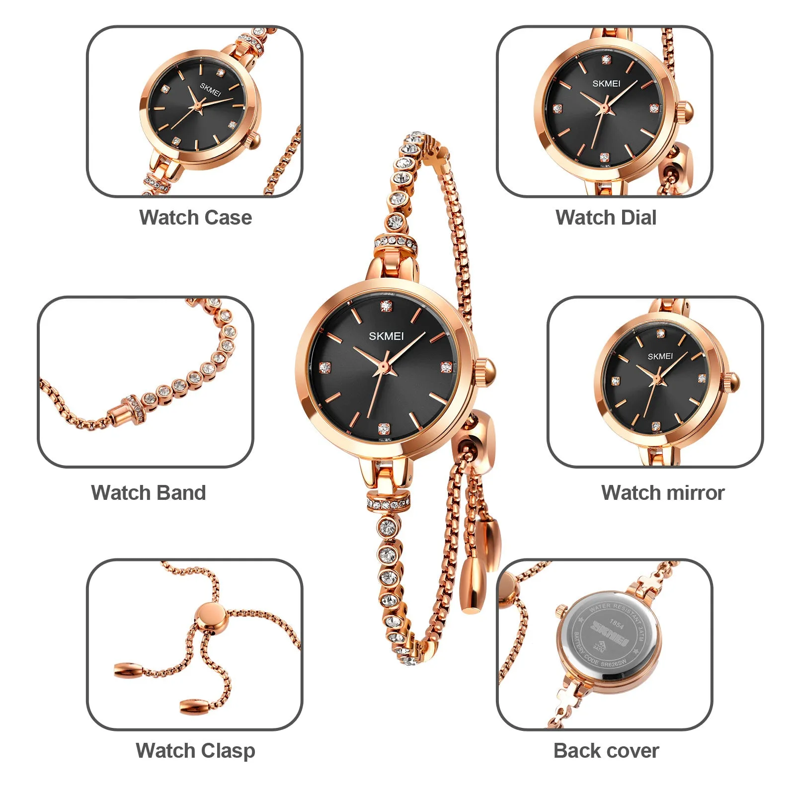 SKMEI 1854 Analog Quartz Bracelet Watch for Women 3Bar Waterproof