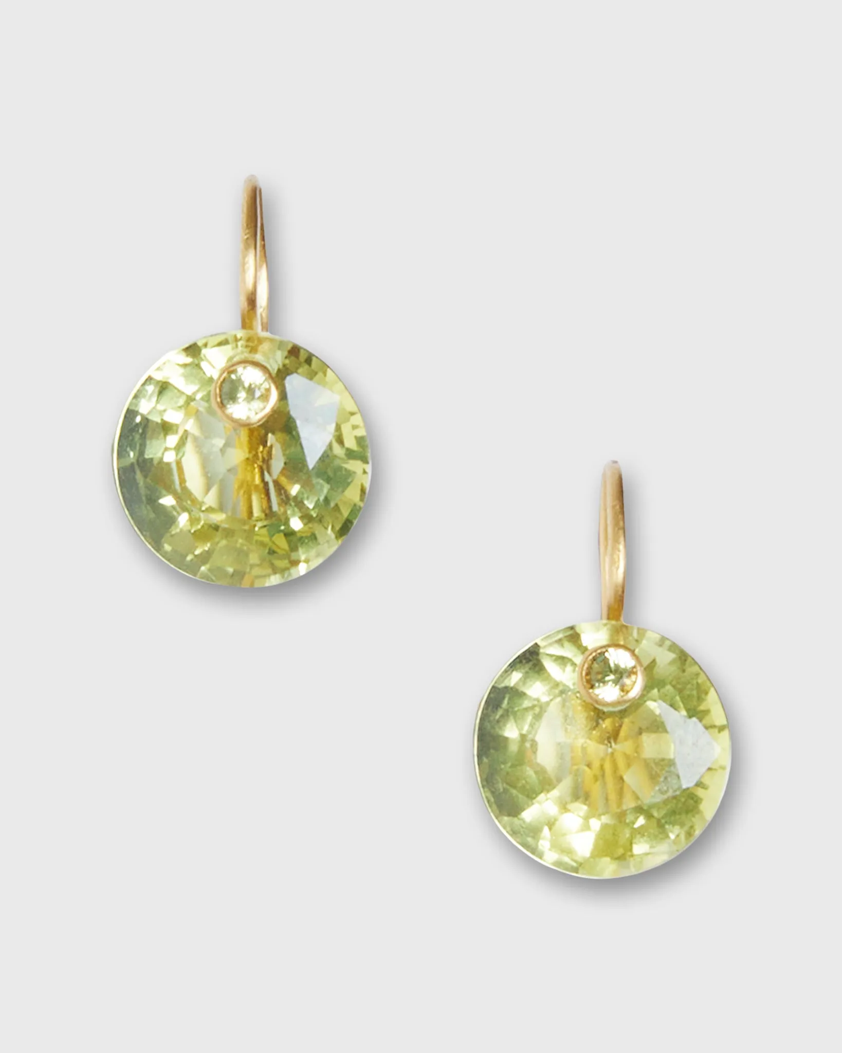 Small Round Gem Earrings in Lemon Quartz/Yellow Sapphire