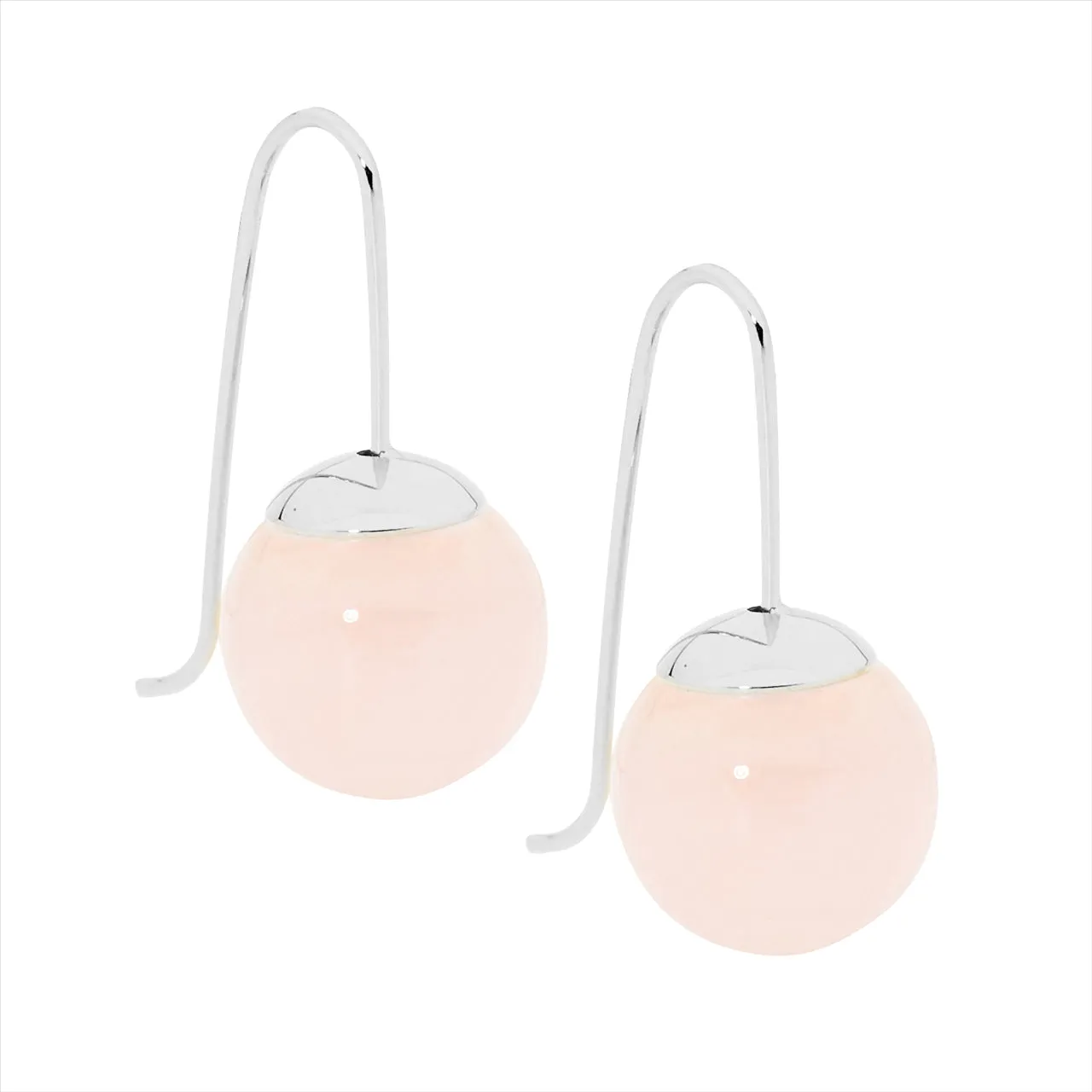 Stainless Steel Drop Earrings With Rose Quartz Ball