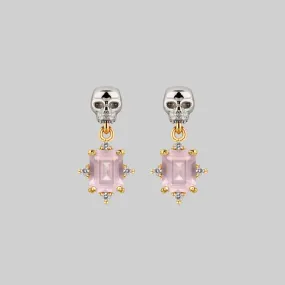 STAR CROSSED LOVERS. Rose Quartz & Skull Earrings - Gold