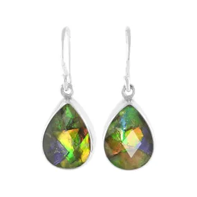 Starborn Creations Ammolite Faceted Earrings, Pear-Shaped in Sterling Silver