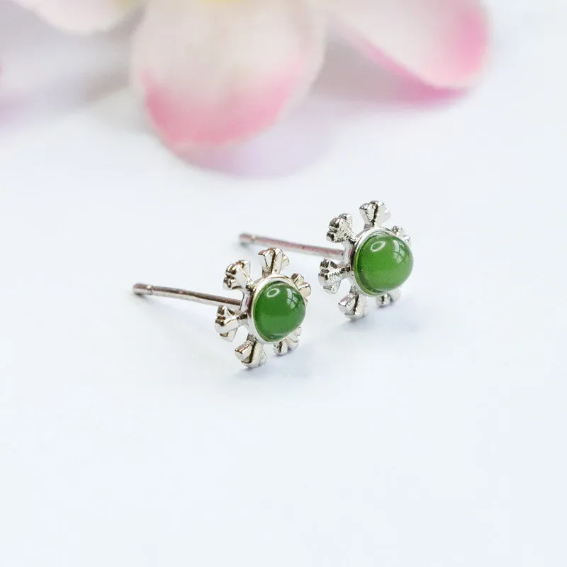 Sterling Silver Jasper Snowflake Jade Stud Earrings