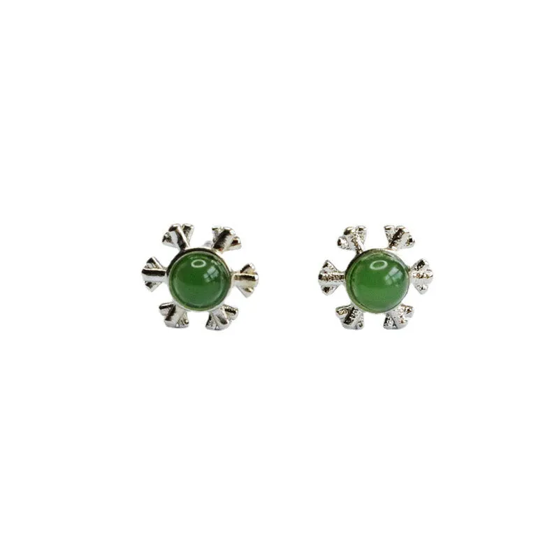 Sterling Silver Jasper Snowflake Jade Stud Earrings