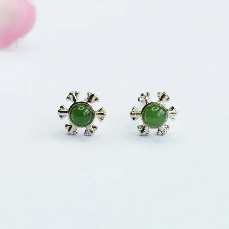 Sterling Silver Jasper Snowflake Jade Stud Earrings