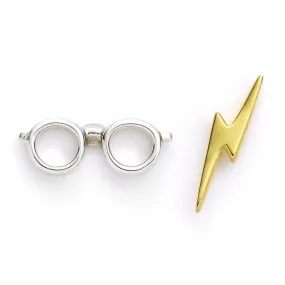 Sterling Silver Lightning Bolt & Glasses stud Earrings