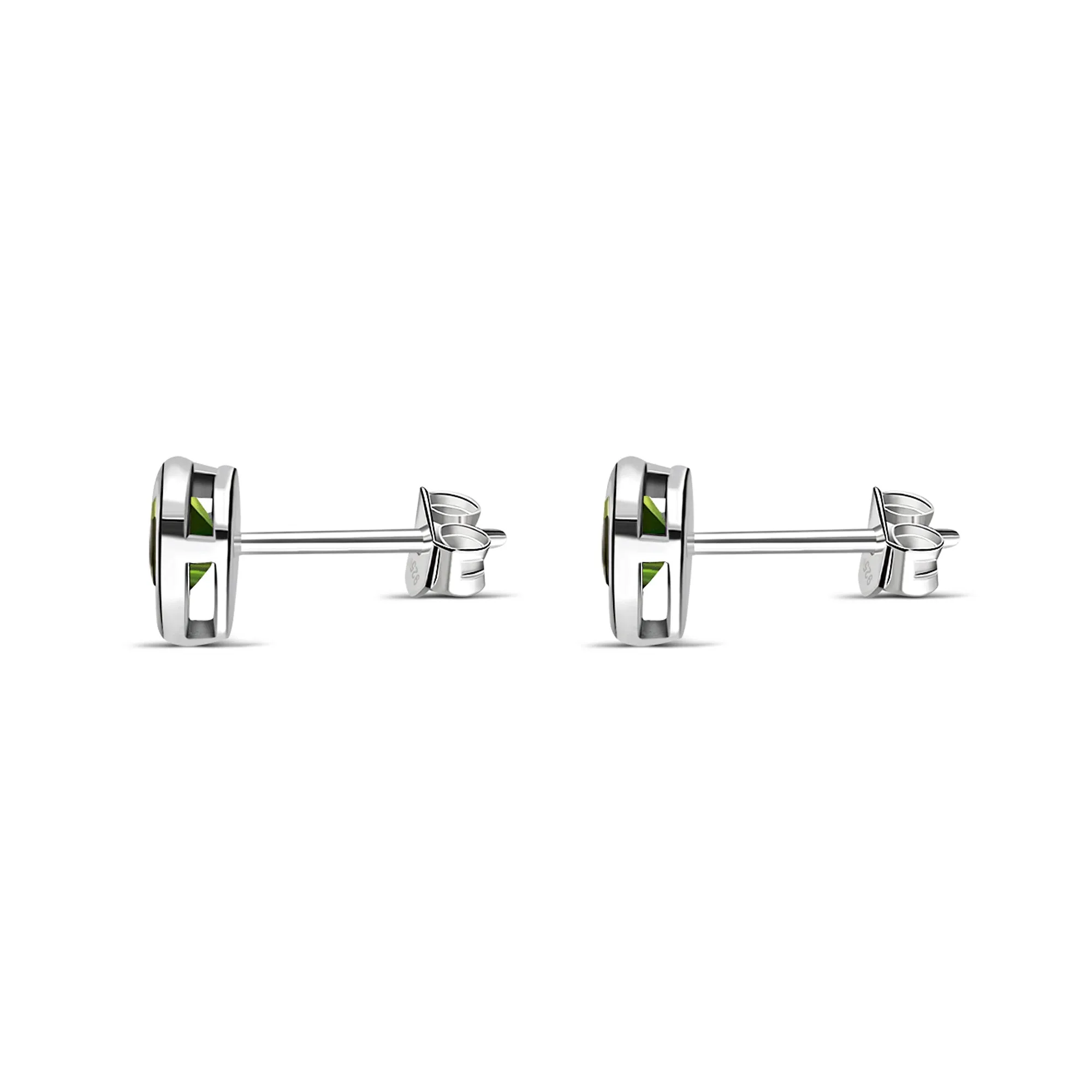 Sterling Silver Peridot Heart Framed Stud Earrings