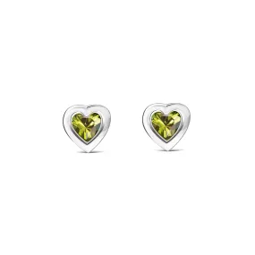 Sterling Silver Peridot Heart Framed Stud Earrings