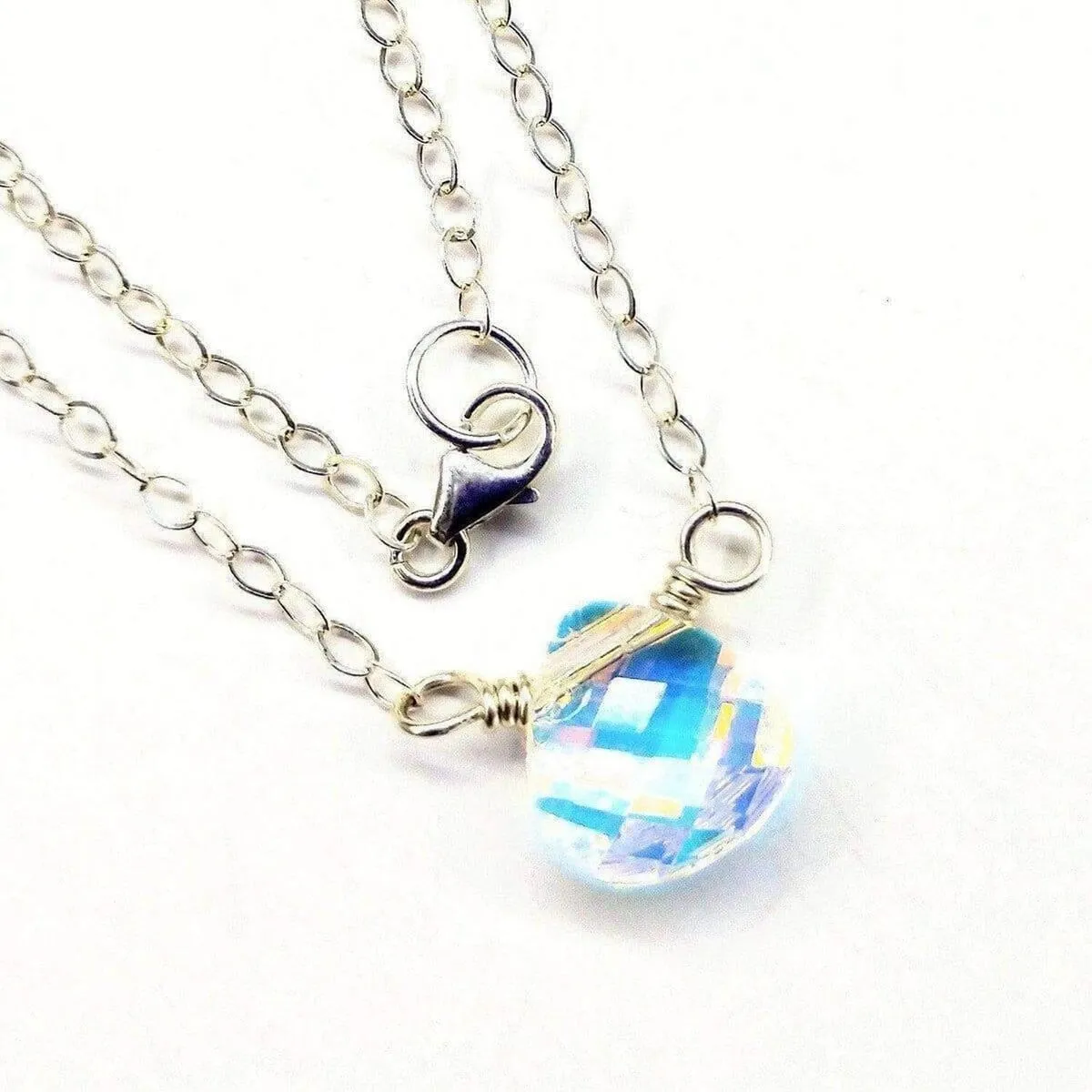 Sterling Silver Wire Wrapped Crystal Briolette Drop Necklace