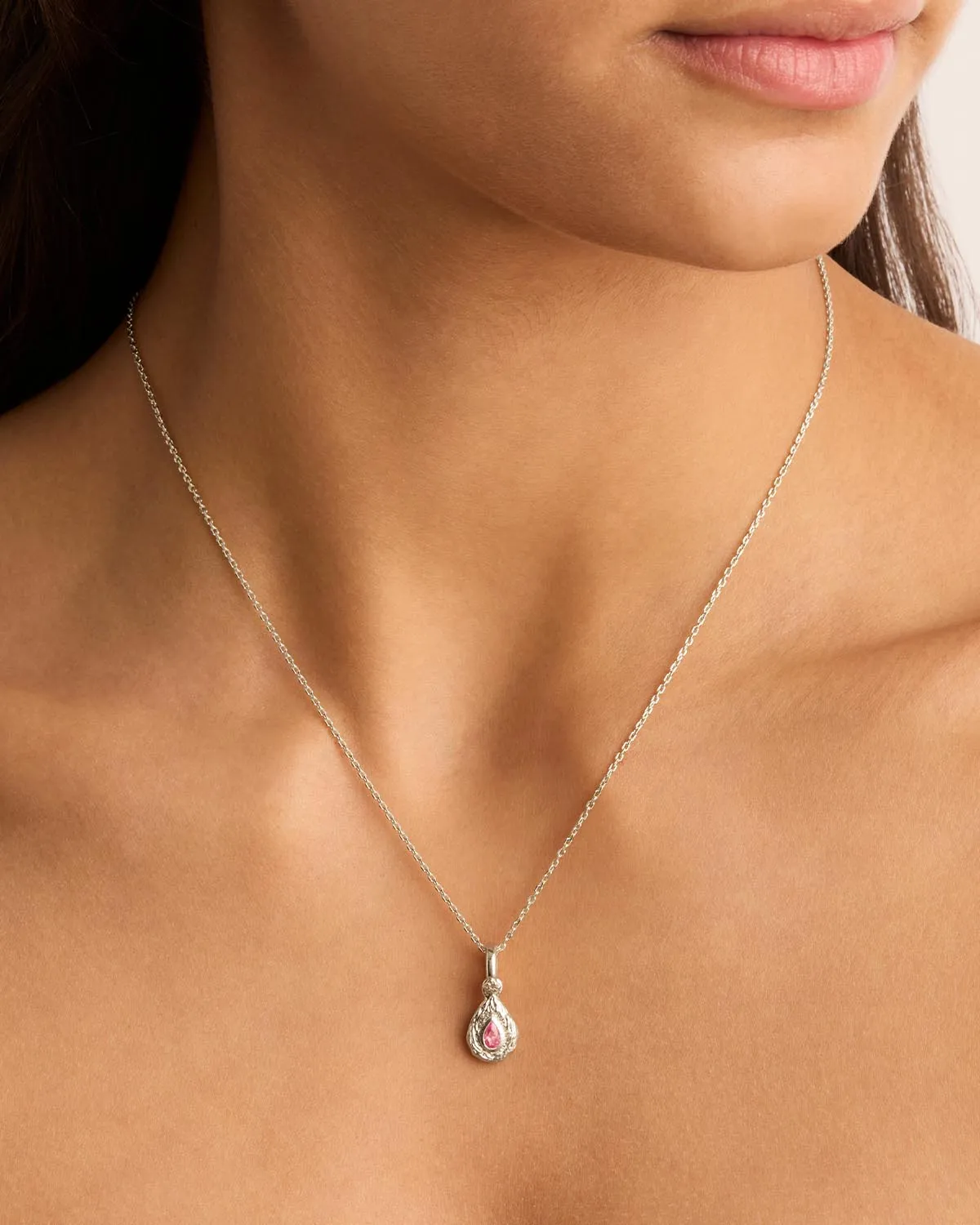 Sterling Silver With Love Birthstone Annex Link Pendant - October