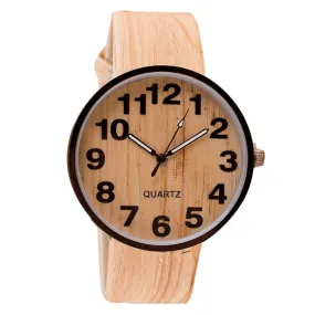 Style Wood Grain Leather Quartz Watch Women Dress Wristwatches Men Watch