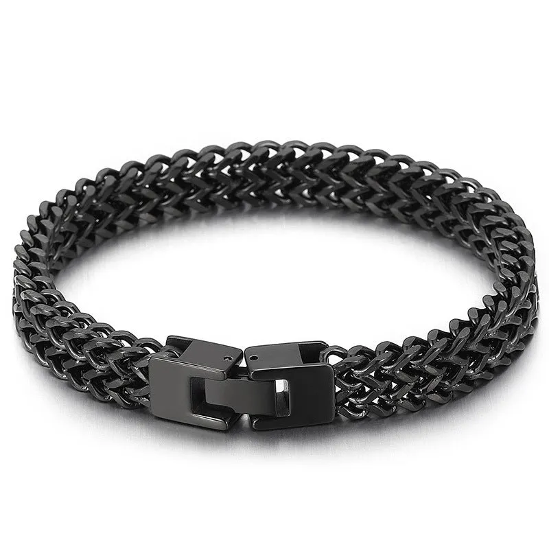 Stylish Double-Row Titanium Steel Men's Bracelet - Hip-Hop Inspired Jewelry for Everyday Wear