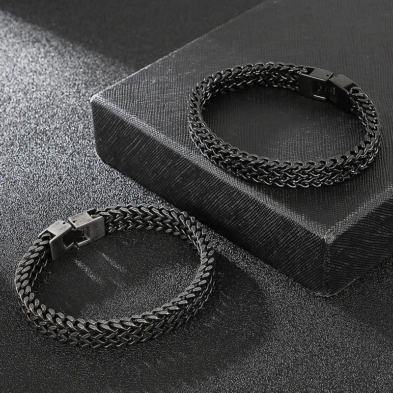 Stylish Double-Row Titanium Steel Men's Bracelet - Hip-Hop Inspired Jewelry for Everyday Wear