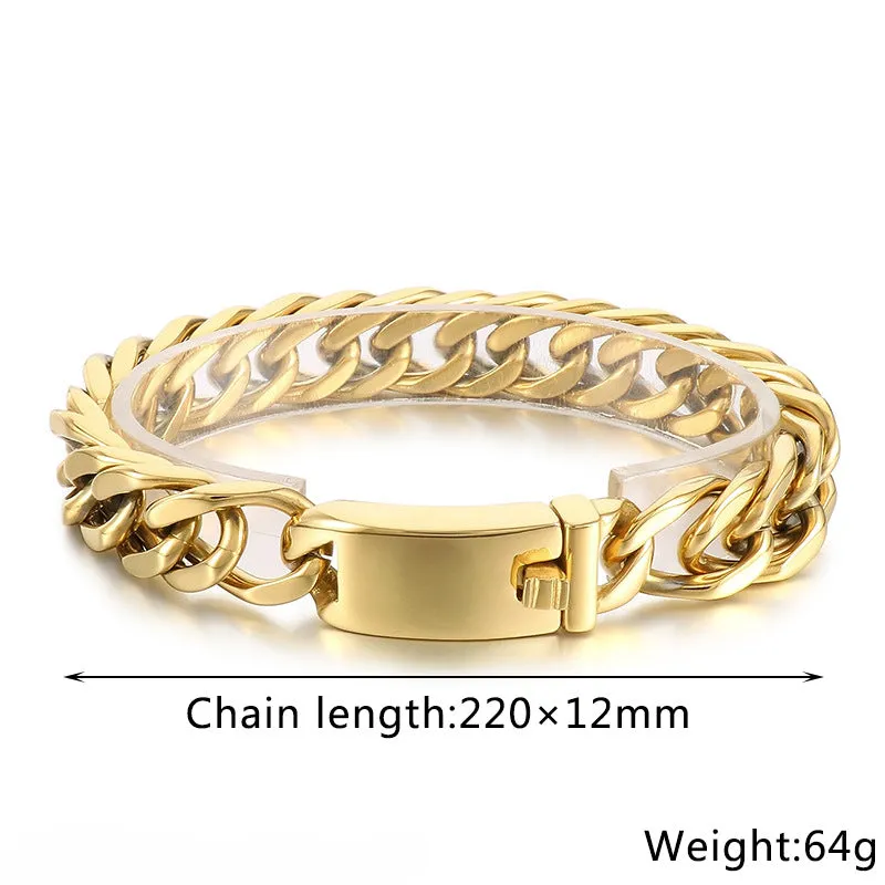 Stylish Electroplated Gold Titanium Steel Men's Bracelet for Modern Elegance