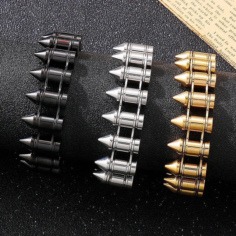 Stylish Men's Titanium Steel Locomotive Bracelet with Creative Bullet Design