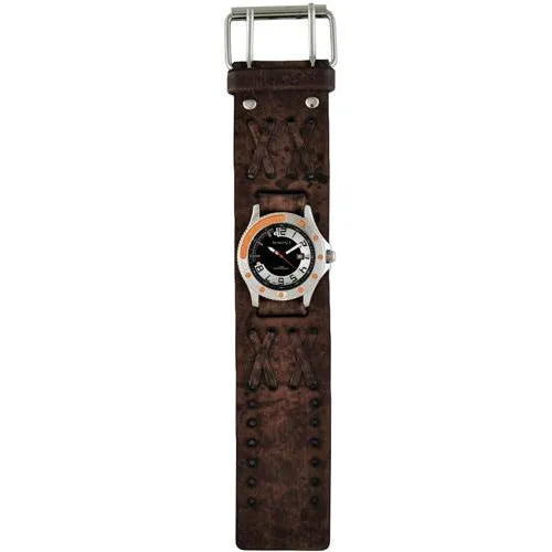 Sully Black/Orange/White Watch with Double X Distressed Brown Leather Cuff