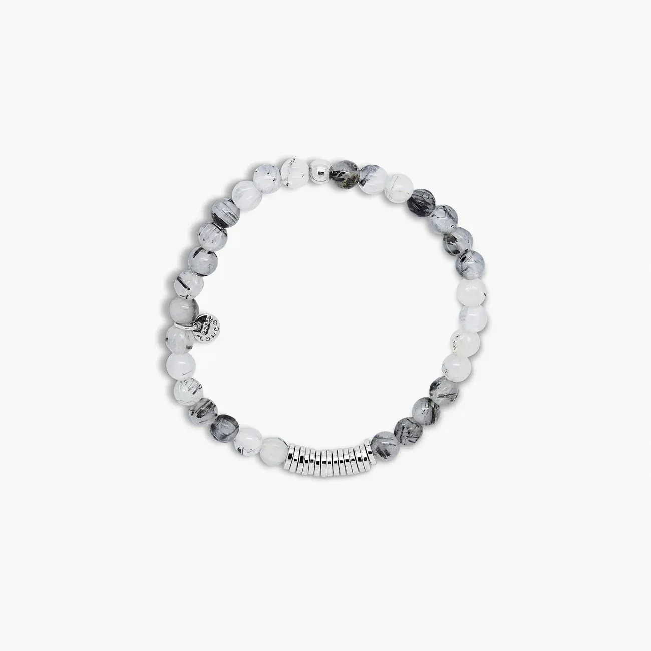 Tateossian Classic Disk Bracelet With Black Rutilated Quartz & Sterling Silver