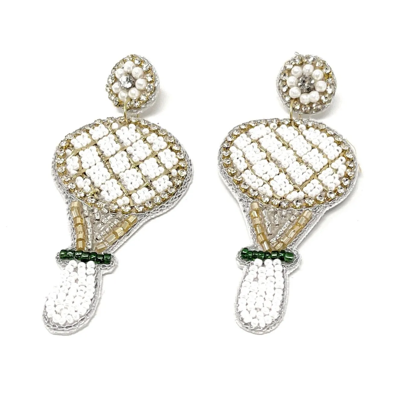 Tennis White Racket Beaded Earrings