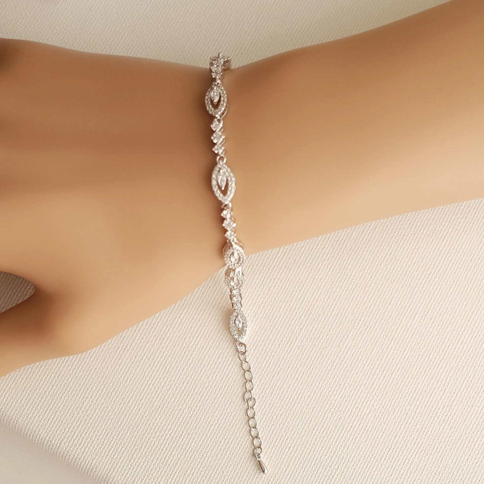 Thin Silver Bridal Bracelet- Hannah