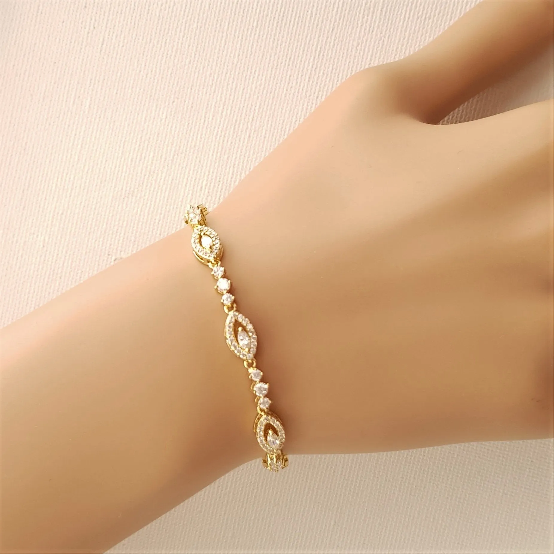 Thin Silver Bridal Bracelet- Hannah