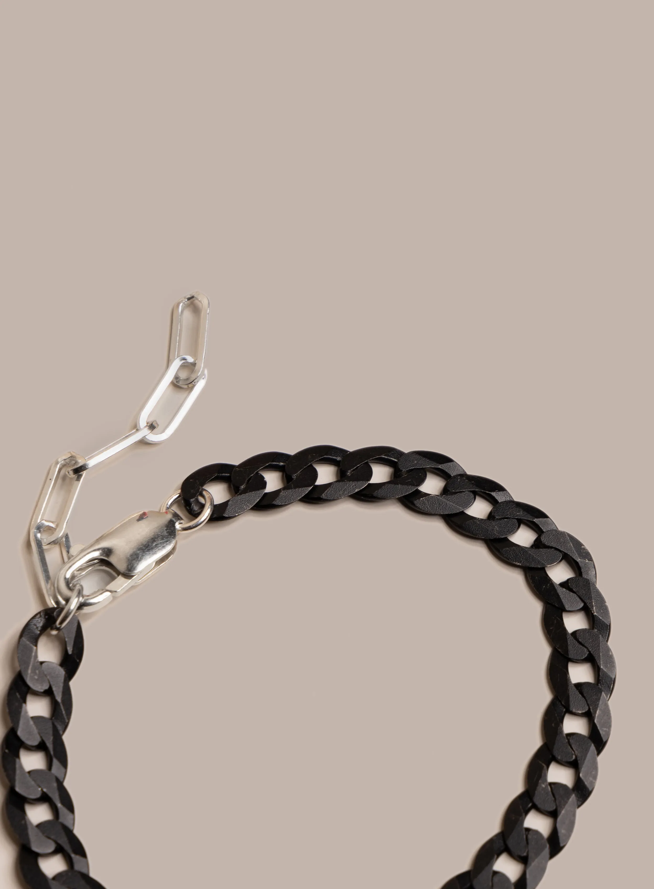 Titanium Coated Sterling Silver Flattened Curb Chain Bracelet for Men