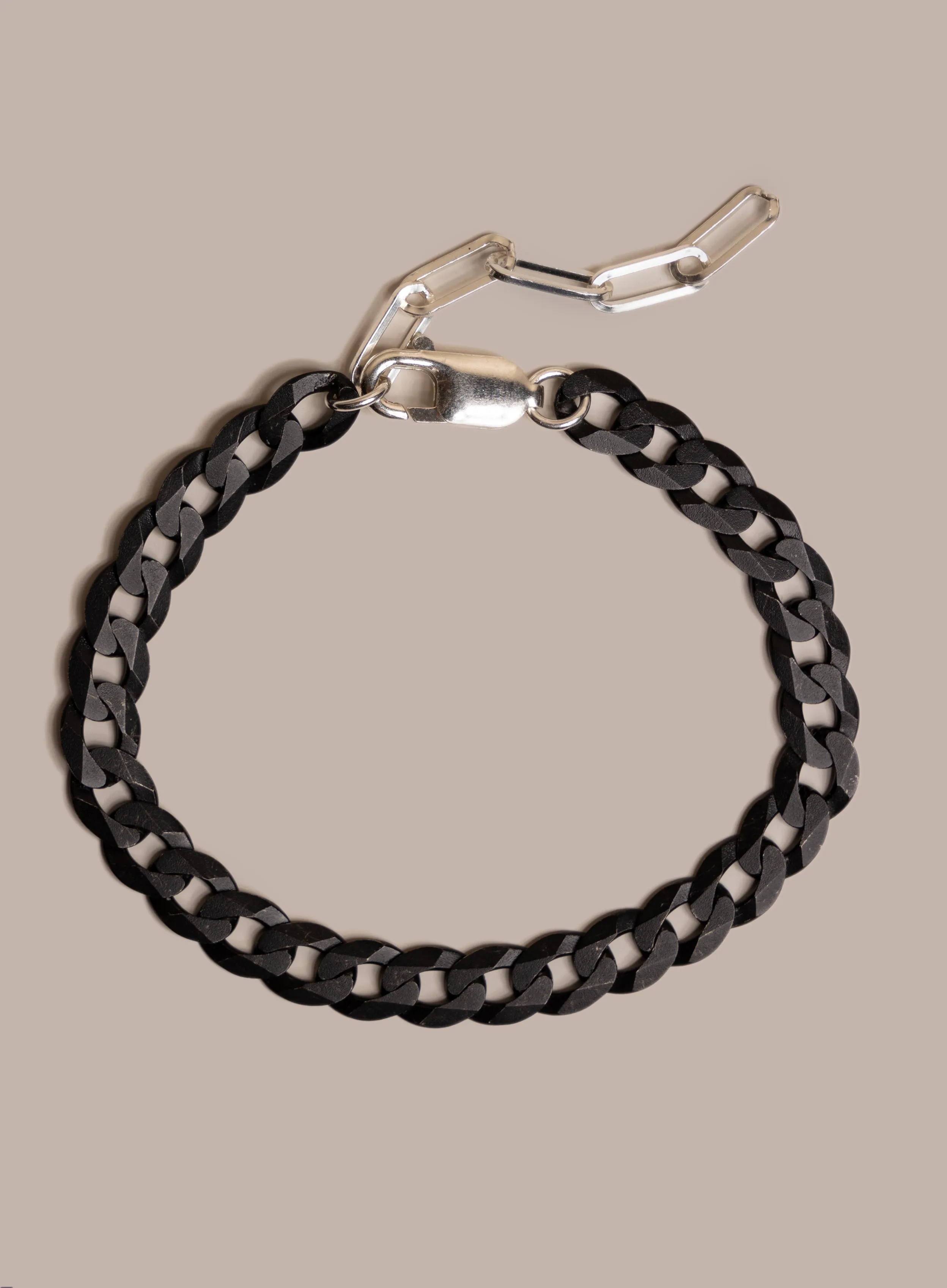 Titanium Coated Sterling Silver Flattened Curb Chain Bracelet for Men