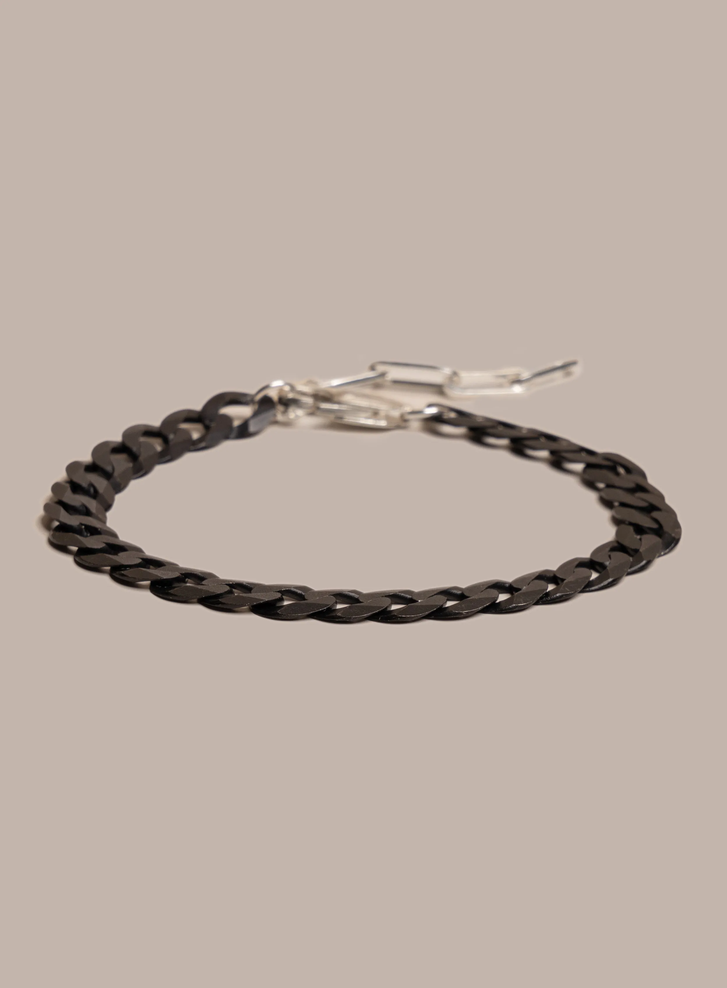 Titanium Coated Sterling Silver Flattened Curb Chain Bracelet for Men