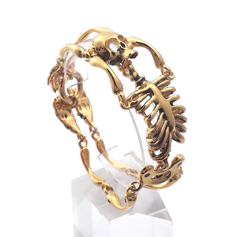 Titanium Steel Skull Bracelet for Men - Retro European and American Exaggerated Design