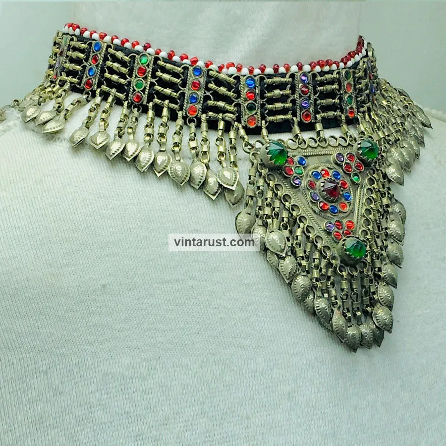 Tribal Antique Necklace With Dangling Metal Tassels