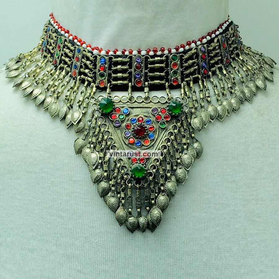 Tribal Antique Necklace With Dangling Metal Tassels