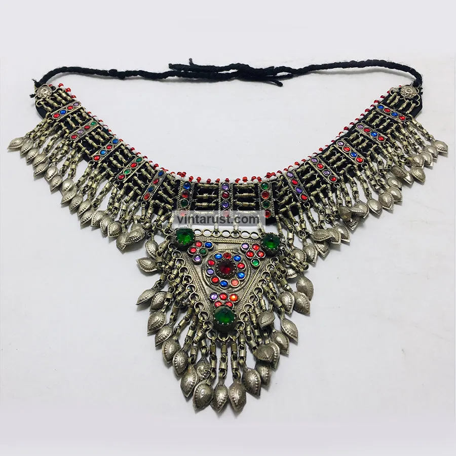 Tribal Antique Necklace With Dangling Metal Tassels