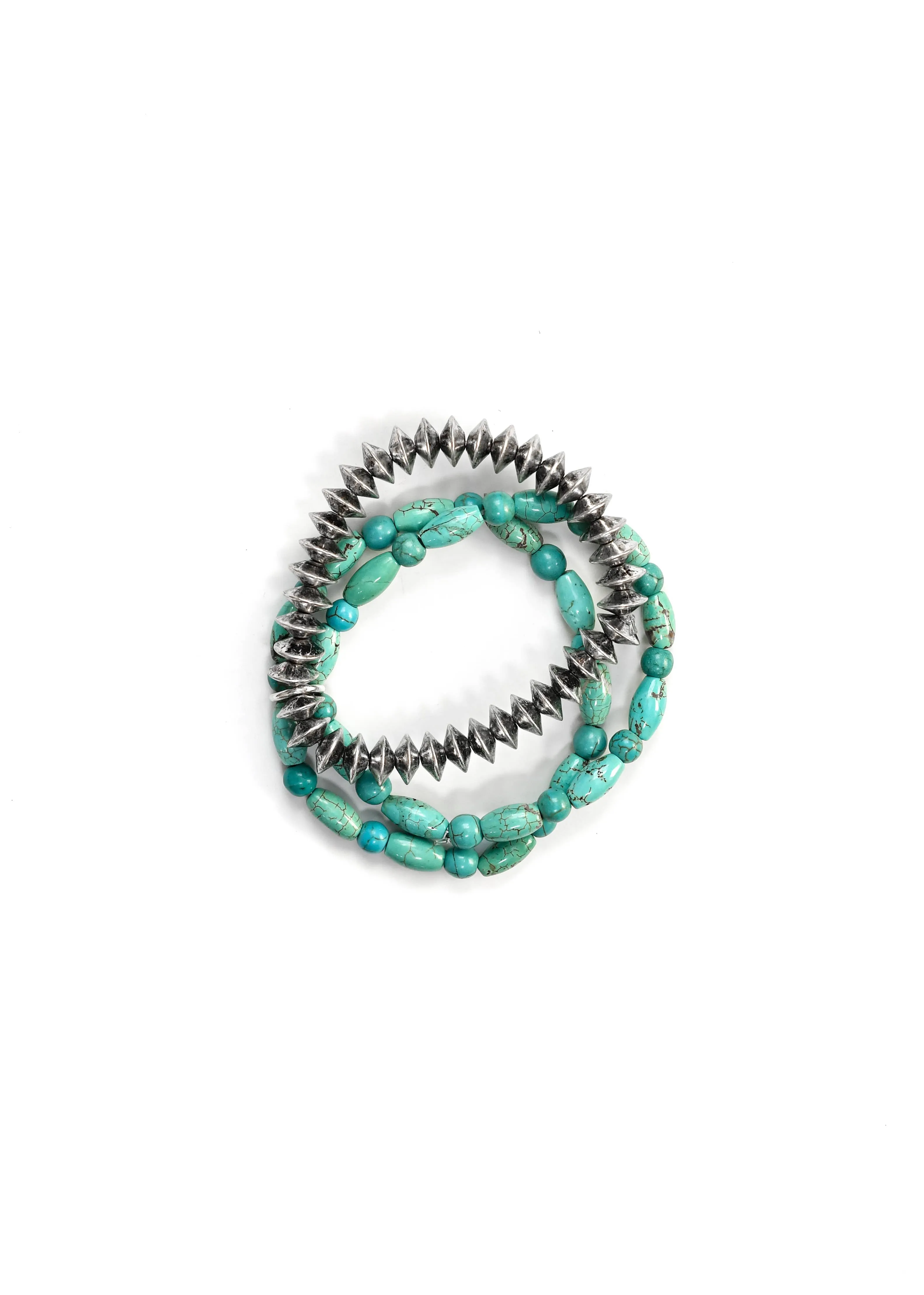 Turquoise & Silver Disc Bead Stretch Bracelet with 3 Strands