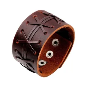 Two Row Laced Eyelet Heavy Metal Leather Bracelet