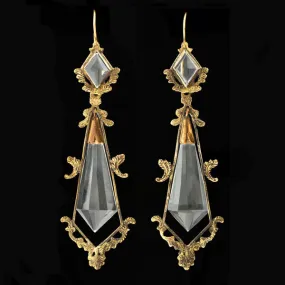 Victorian Long 14kt Faceted Rock Crystal Earrings