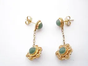 Vintage Chinese Gold Gilt Silver and Jade Post Earrings