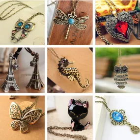 Vintage Necklaces Women Owl Feather Heart Butterfly Cat Pendant Necklace Antique Collares Fashion Jewelry Bijoux One Direction