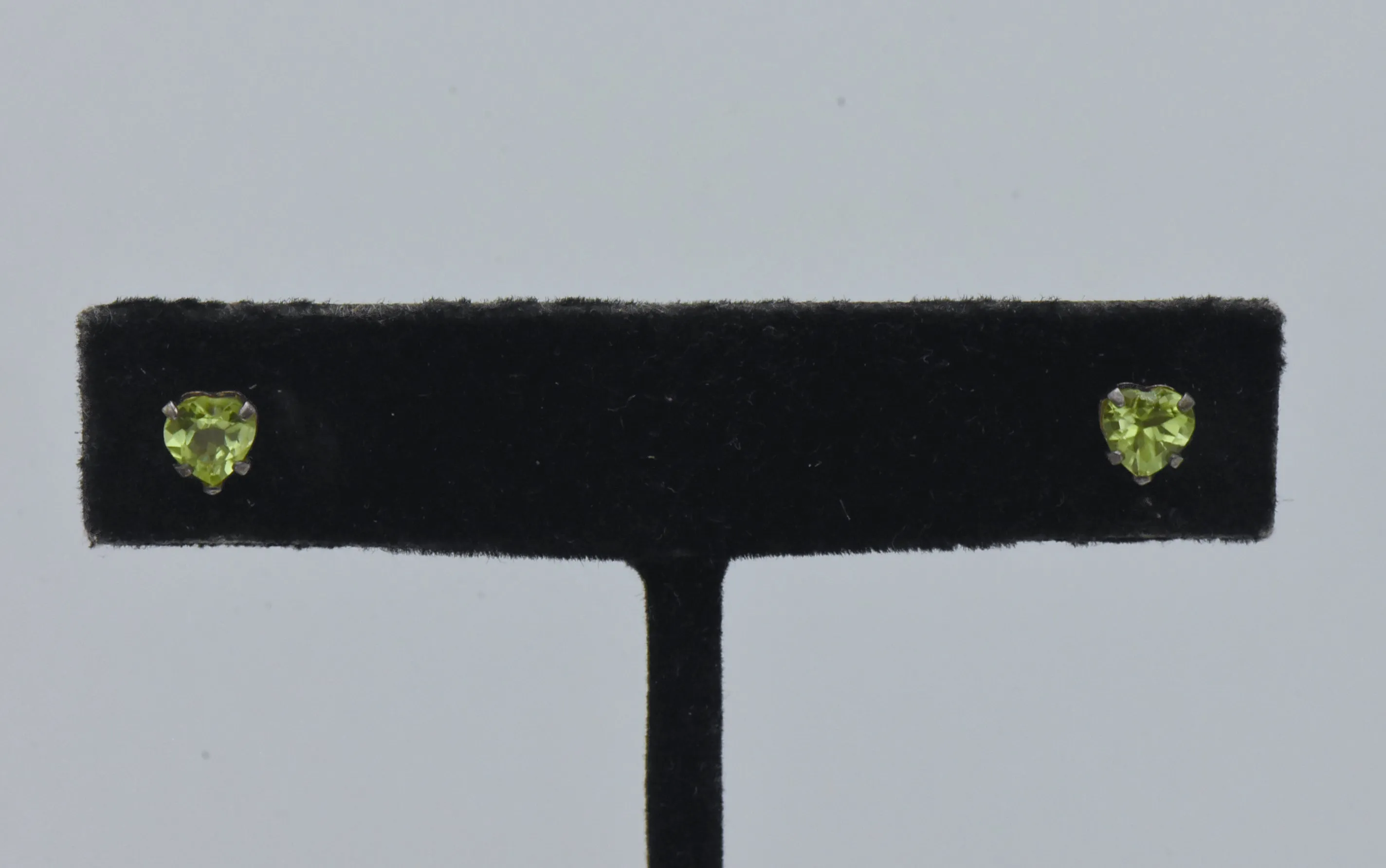 Vintage Peridot Sterling Silver Heart Stud Earrings