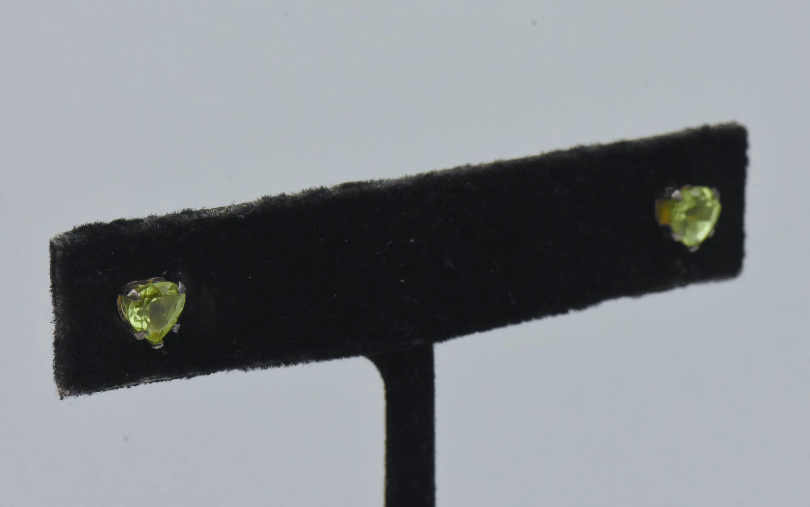 Vintage Peridot Sterling Silver Heart Stud Earrings