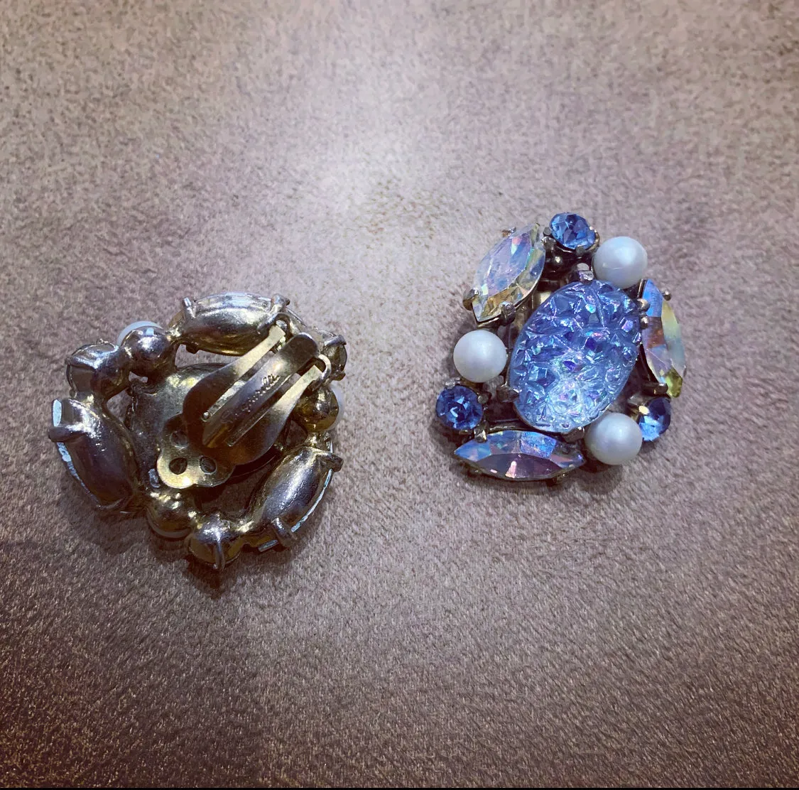 Vintage Schiaparelli icy blue clip on earrings