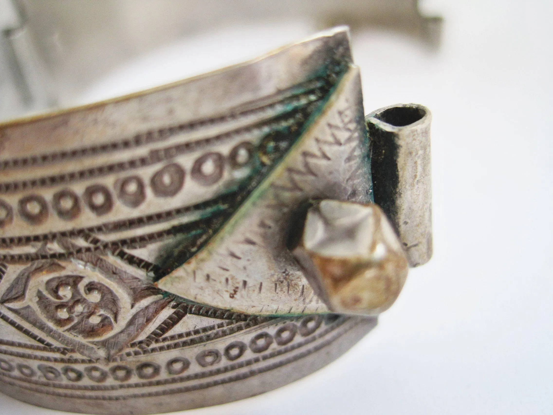 Vintage Silver Moroccan Bracelet with Enamel and Glass