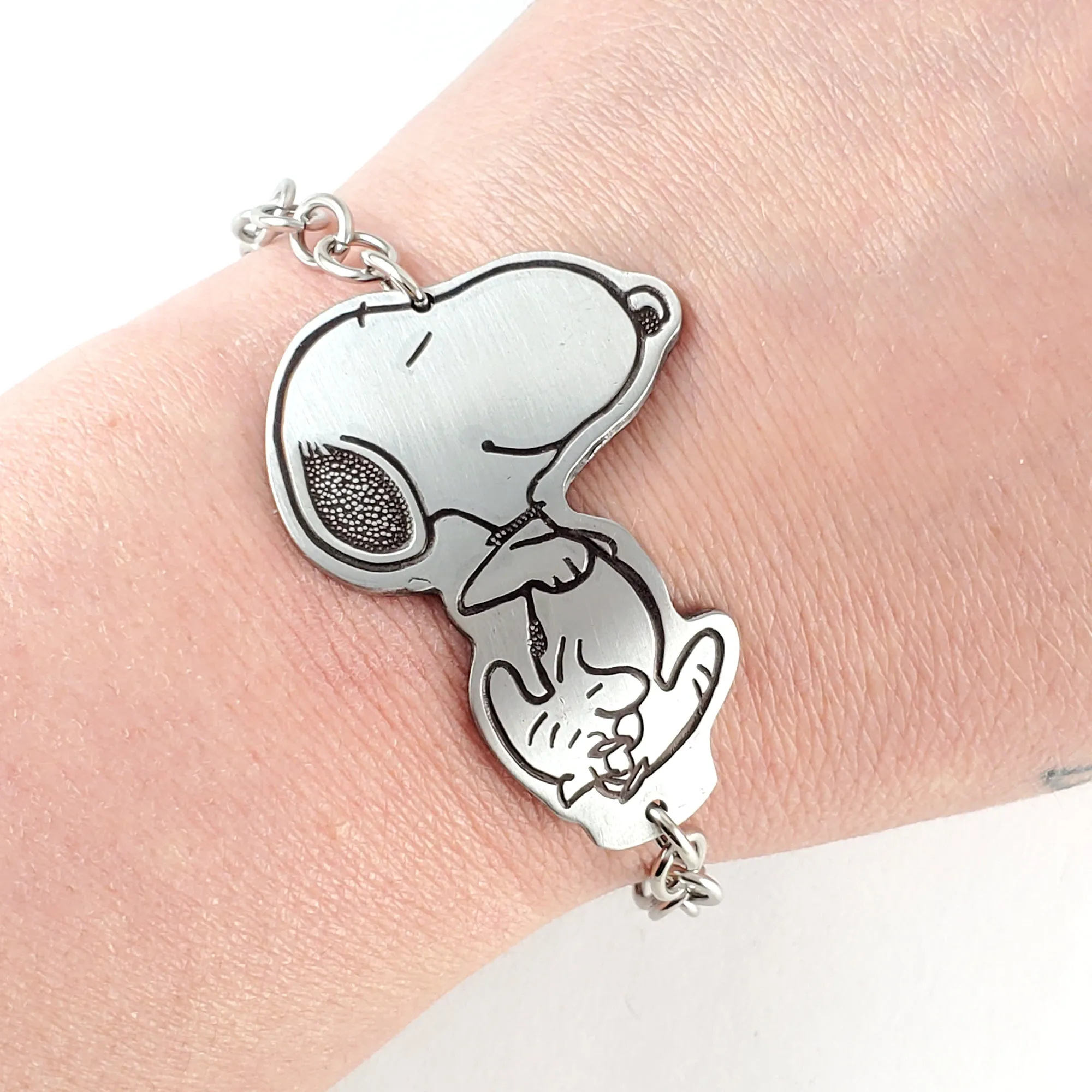 Vintage Snoopy & Woodstock Walking Stainless Steel Spoon Bracelet