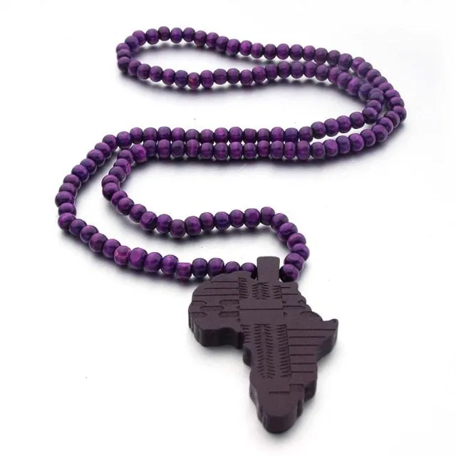 VOQ new arrival Africa map necklace for men and women wooden pendant Bead string necklace hip hop jewelry