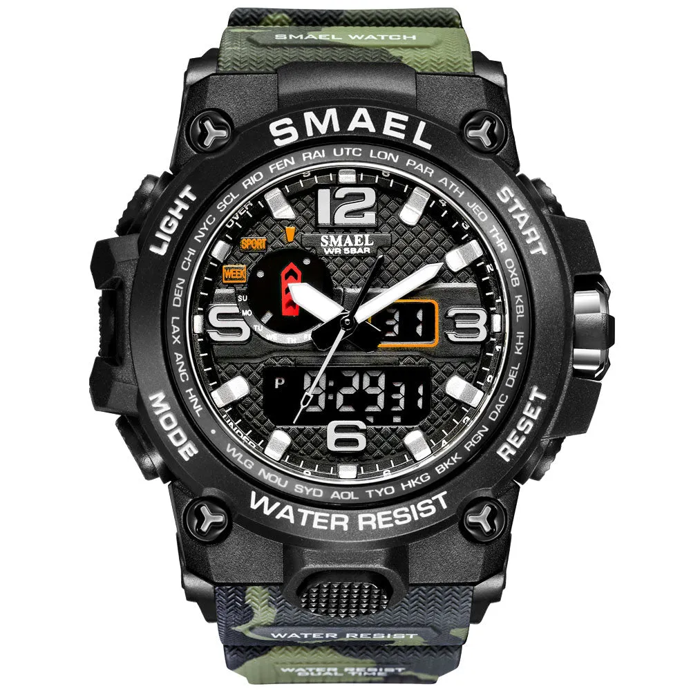 Watches For Men 50M Waterproof Clock Alarm reloj hombre 1545D Dual Display Wristwatch Quartz Military Watch Sport  Mens